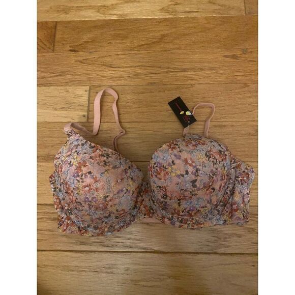 NWT No Boundaries, women's pink lace floral padded, adjustable straps size 34DD - Picture 1 of 4